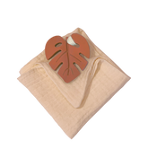 Anneau de dentition feuille terracotta et lange vieux rose